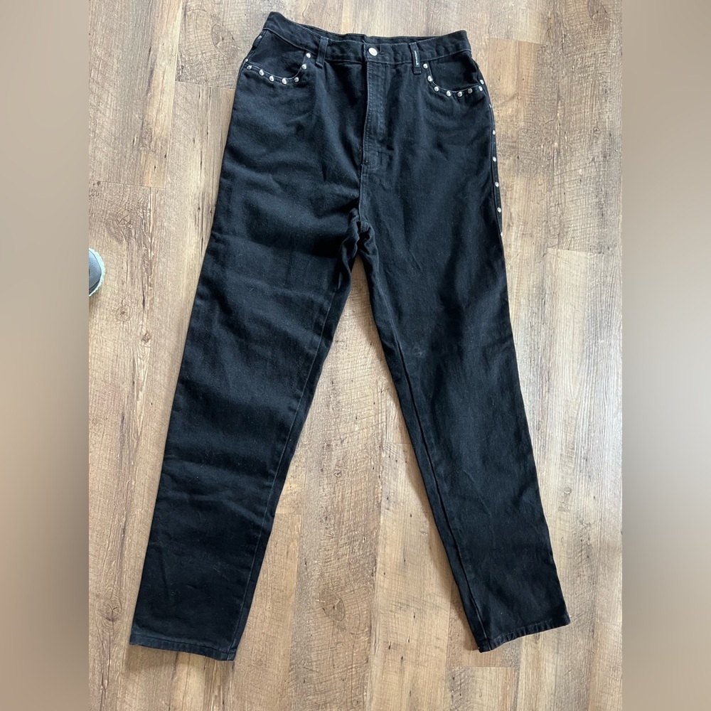 Vintage Rockies Studded Jeans Size 15/16 Long Women Black Western 100% Cotton